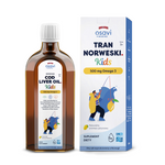Ulei de ficat de cod norvegian Omega-3 (500 mg) pentru copii de la 3 ani, cu aromă de lămâie, supliment alimentar 250 ml – Osavi